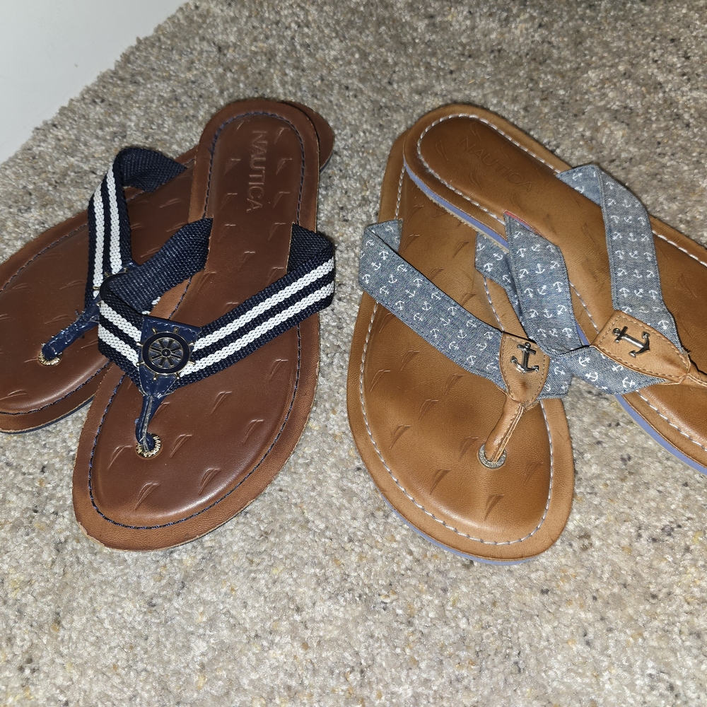 Nautica Striped Navy and Tan Sandals